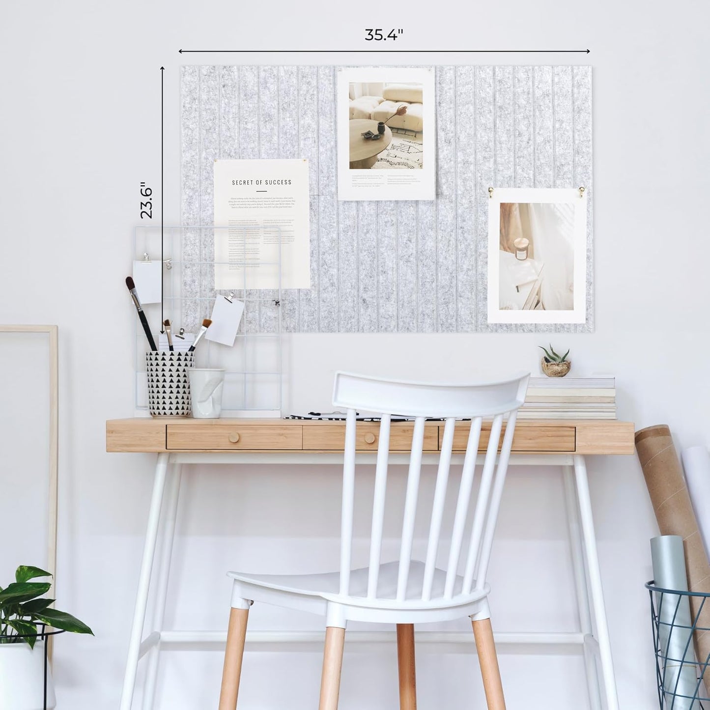 Large Felt Bulletin Board - Stylish Perfectly Sized 35" x 47" Cork Board Alternative for Office & Wall Decor – 12 Customizable Adhesive Tiles w/Golden Pins are Perfect to Display Your Photos