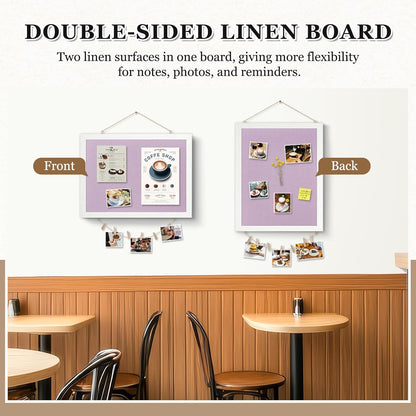 DOLLAR BOSS Bulletin Boards with Linen 1-Pack 16''X 12'' Double-Sided Cork Board for Walls Wood Framed Bulletin Boards, Small Pin Board for Home Kitchen Office Decorative Hanging 10 Pushpins