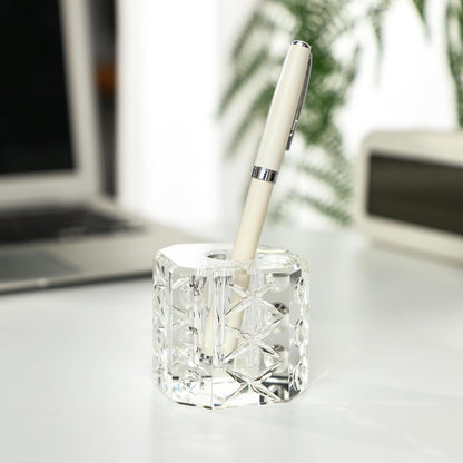 QFkris 2-Pack Crystal Single Pen Holder for Desk, 1.8" Fancy Fountain Pen Stand, Glass Feather Pencil Holder for Office Desktop Decoration, Gift for Man Woman Students Teachers Father Boyfriend