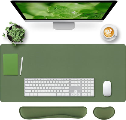 Bloss Leather Desk Pad and Keyboard Wrist Rest, Large Mouse Pad + Keyboard Pad+Mouse Wrist Support, Non-Slip Desk Mat Protector for Office, Home(31.5×15.7 Inches,Beige) - Colors A