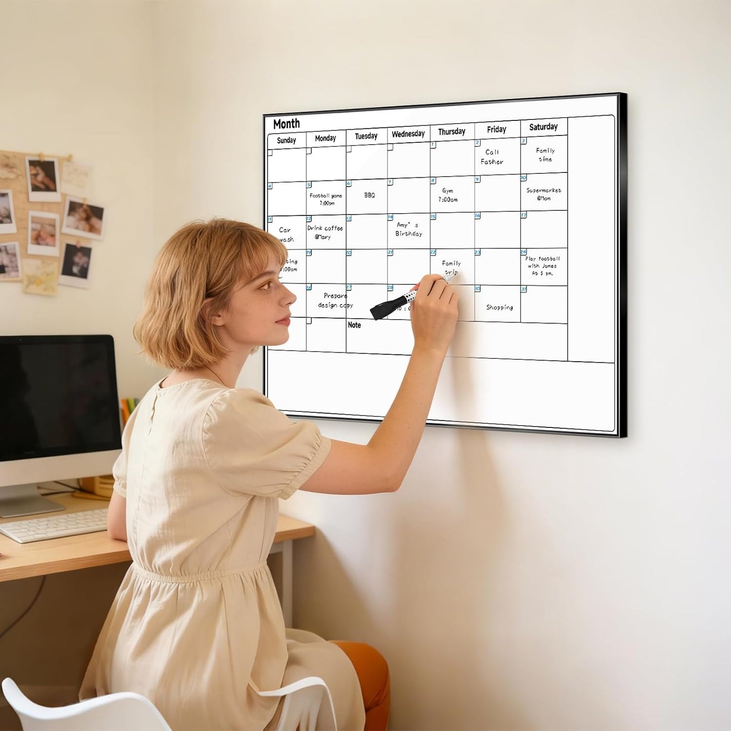 Weekly Planner Dry Erase Calendar for Wall Hanging, 16"x12" Aluminum Frame Whiteboard Calendar with Handle, Portable White Board as Office to Do List, Meal Planner for Home Kitchen