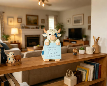 Highland Cow Pop-up Sticky Note Dispenser, Includes 1 Pad of 3x3 in Super Sticky Notes, 100 Sheets, Resin Cute Handmade Desk Holder for Office & Home-Beige