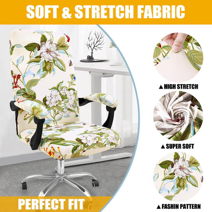 Smiry Stretch Printed Office Chair Armrest Covers, 2 Pcs Soft Fit Removable Washable Computer Desk Chair Arm Covers Protector, Black