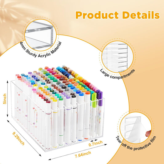 MotiMind Acrylic Marker Organizer for 189 Marker, Large Art Pencil Holder Storage Rack for Desk, Pens Art Brushes Display Stand with 27 Compartments for Desktop, Office (clear, 189 Capacity)