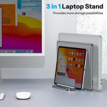 OMOTON Vertical Laptop Stand [Updated Double Version], Desktop Aluminum Mac Book Stand with Adjustable Dock Size, Fits All Mac Book, Surface, Chrome Book and Gaming Laptops (Up to 17.3 inch) (Black)