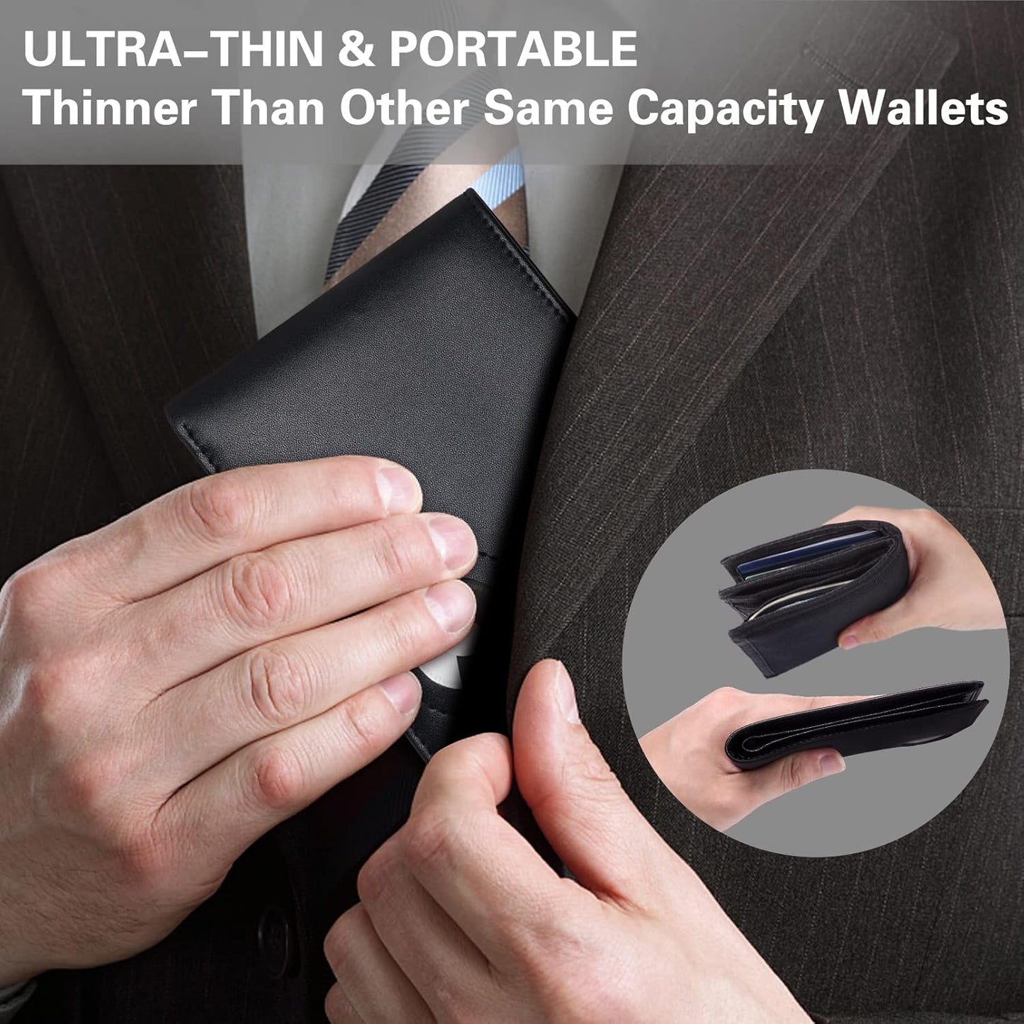 GIPUSSON Slim Leather Wallet for Men Airtag Hidden, Large Bifold Mens Wallet RFID Blocking with ID Windows, Credit Card Holder for Men Wallet