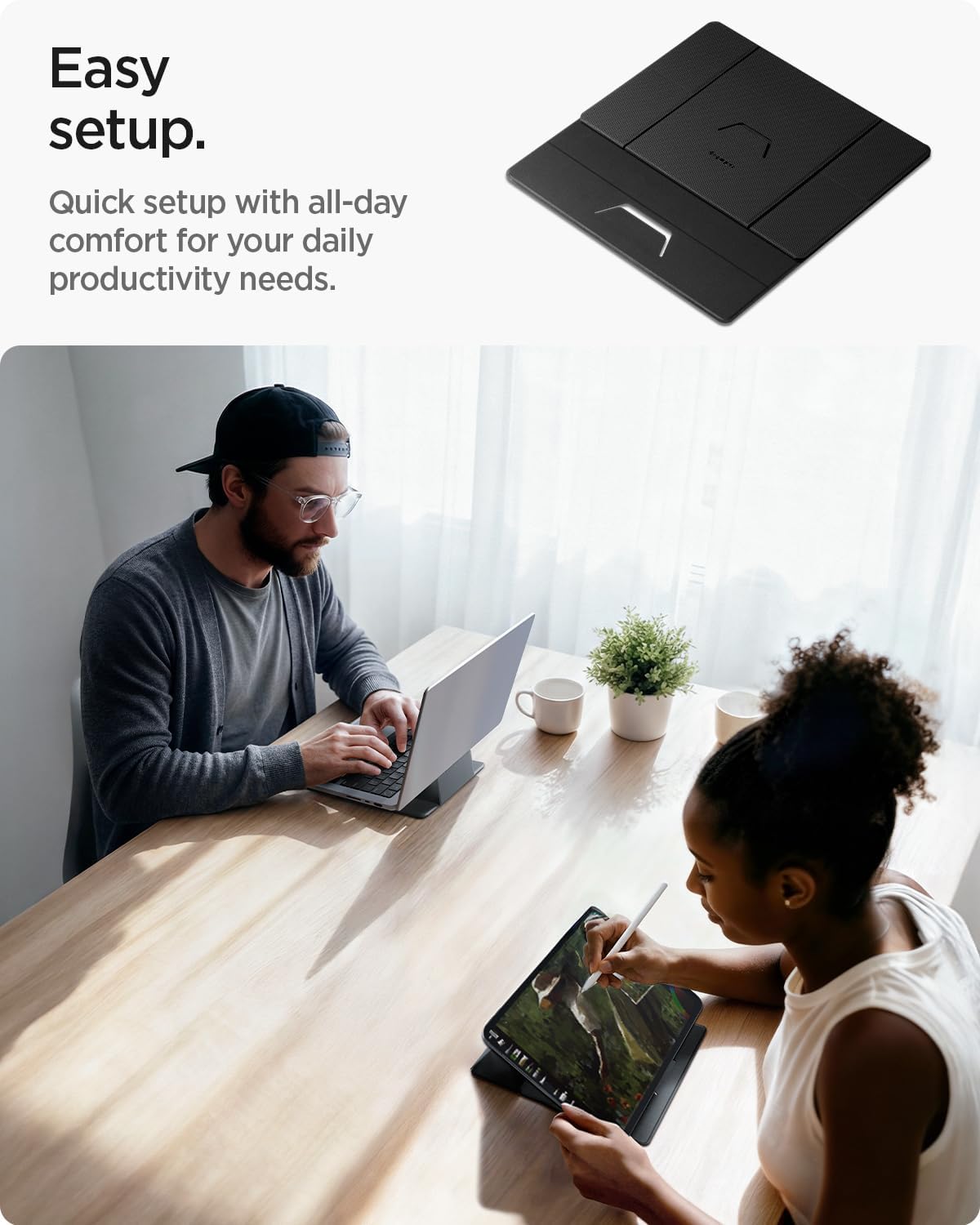 Spigen Slim Fold Portable Laptop Stand Keyboard Riser Foldable Ergonomic Angle Lift Anti-Slip Compatible with MacBook Neo, MacBook Air, MacBook Pro 11"-16" and iPad/Air/Pro and More - Black (LD201-S4)