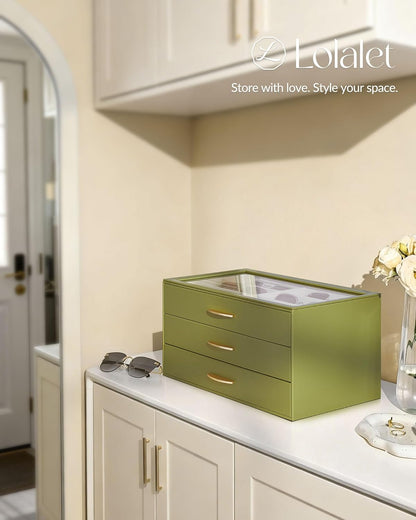 Lolalet Sunglasses Organizer for women, Multi Eyewear Storage Box with Drawer, Glasses Case Display Holder with Clear Top
