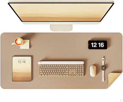 YSAGi Double-Sided Desk Pad, 31.5"x15.7"Leather Desk Mat, Eco Cork Desk Pad Protector,Large Mouse Pad,Waterproof Desk Blotter for Office/Home(Coffee)