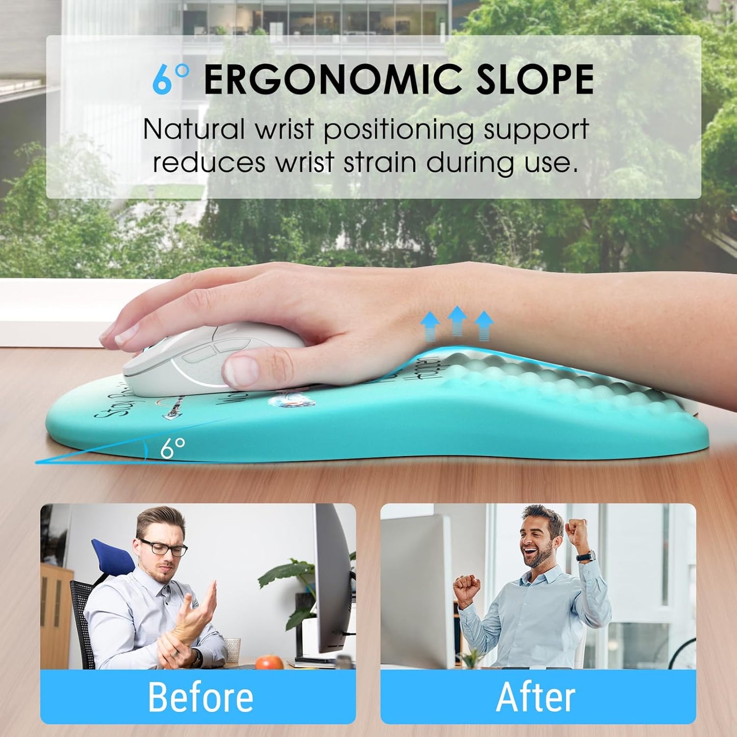 MROCO Ergonomic Mouse Pad with Wrist Support, Memory Foam Wrist Rest Mouse Pad, Non-Slip Base, Smooth Surface for Office & Home, Black