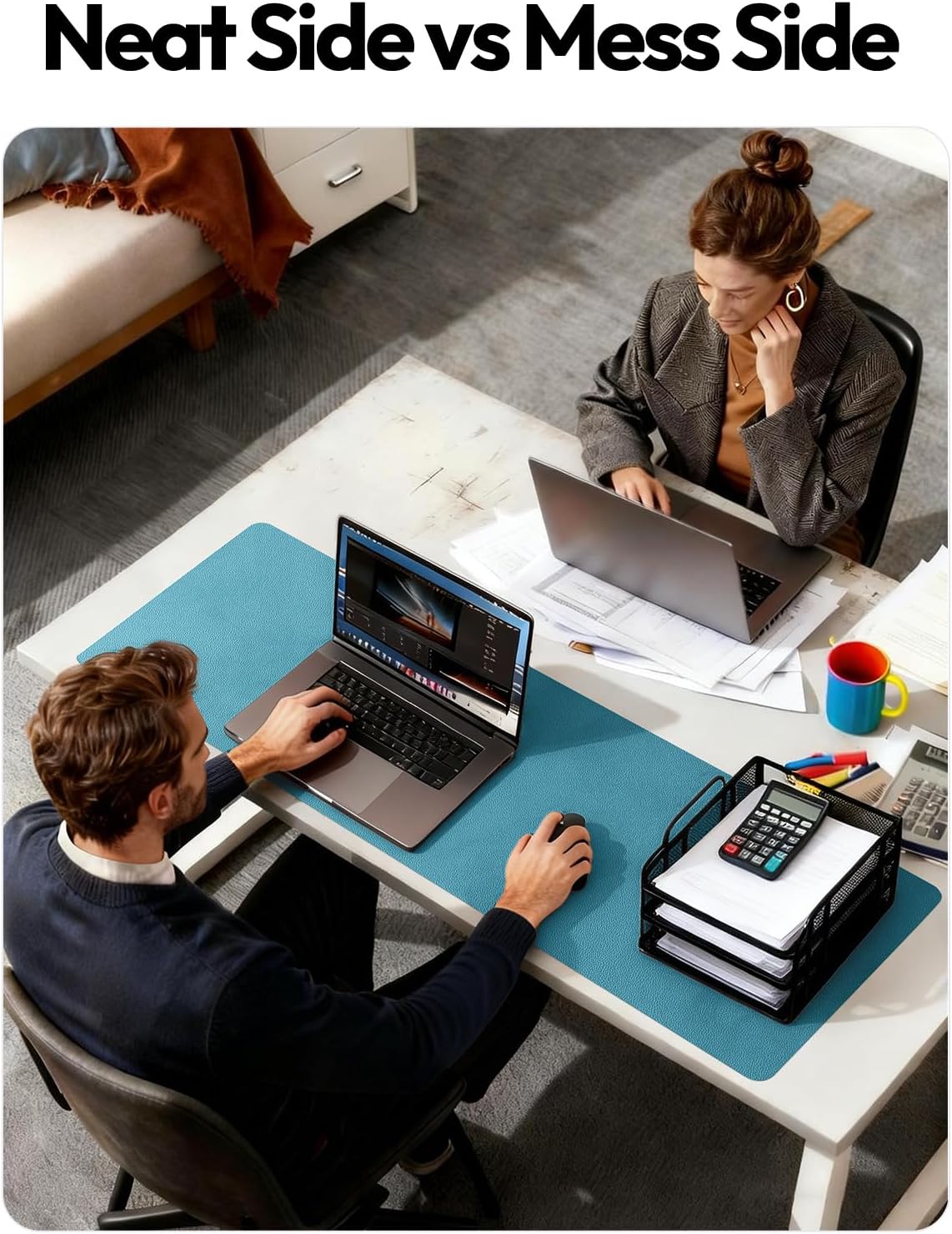 YSAGi Leather Office Desk Pad Protector, Large Mouse Pad, Non-Slip, PU Leather, Laptop Desk Blotter, Waterproof Writing Pad for Office and Home, Black, 23.6" x 13.8" - Colors B