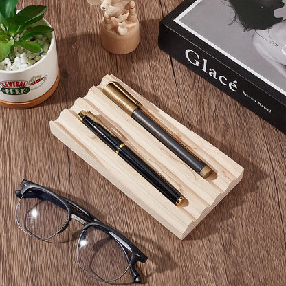 PH PandaHall Ash Wood Pen Tray Pen Display Stand Wave-Shaped Pens Holder Desk Pencil Organizer Fountain Pens Holder with 3 Compartments for Office Home Desktop Stationary Storage Supplies