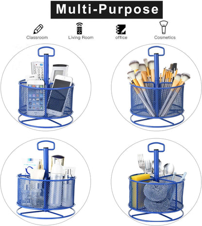Marbrasse Mesh Desk Organizer, 360-Degree Rotating Multi-Functional Pen Holder, 4 Compartments Desktop Stationary Organizer, Home Office Art Supply Storage Box Caddy (Black)