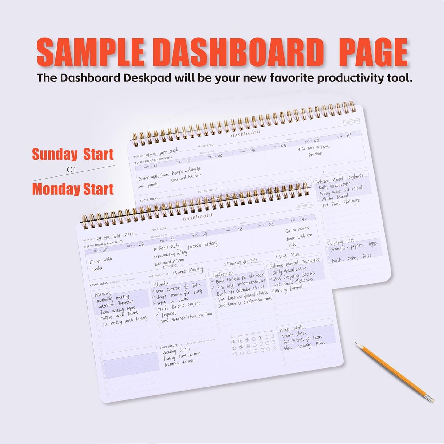 Sunday Start Weekly Planner with Habit Tracker - 8.5×11" Professional Productivity Tools to Organize Your Daily Tasks, Goals, Projects - Dashboard Desk Pad - ADHD To-Do List Notepad