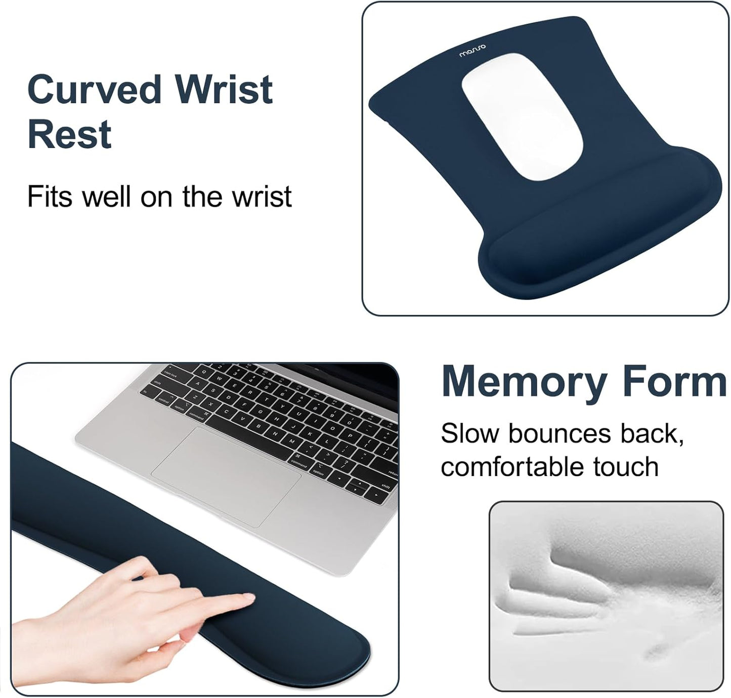 MOSISO Wrist Rest Support for Mouse Pad & Keyboard Set, Ergonomic Mousepad Non-Slip Base Home/Office Pain Relief & Easy Typing Cushion with Neoprene Cloth & Raised Memory Foam, Black