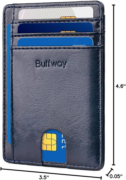 Buffway Slim Minimalist Front Pocket RFID Blocking Leather Wallets for Men and Women - Carbon Fiber Black - Colors B
