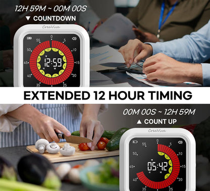 Visual Digital Timer, Large Color Display & Rechargeable, Magnetic Back & Silent Mode, 12 Hours Countdown/Up Stopwatch Timer for ADHD, Kids, Classroom, Kitchen, Work Productivity (Gray)