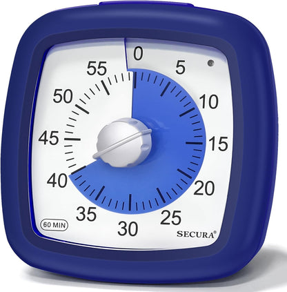 Secura 60-Minute Visual Timer, Silent Study Timer for Kids and Adults, Time Clocks, Time Management Countdown Timer for Teaching (Black & Cloud)