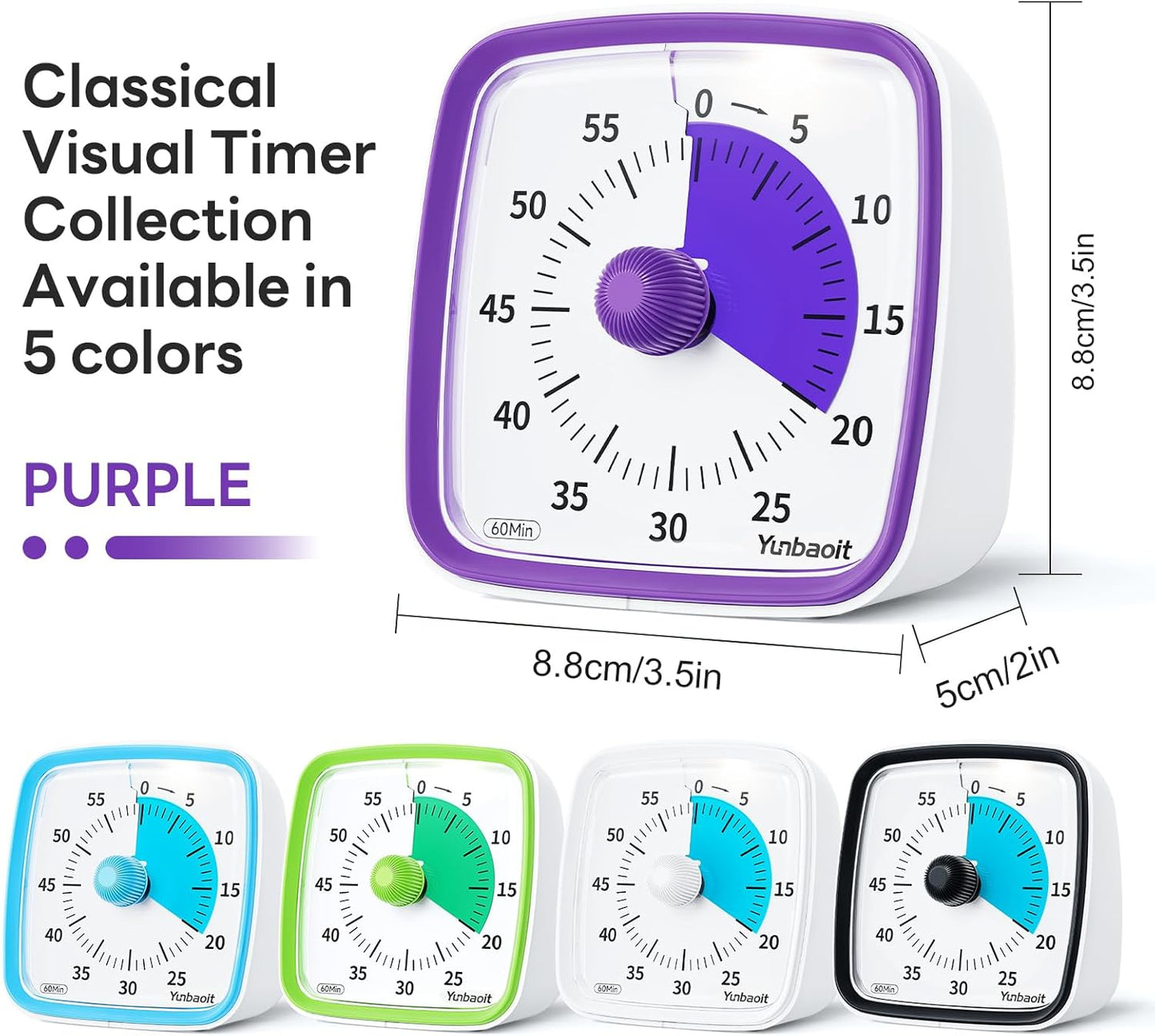 Yunbaoit Visual Timer with Night Light, 60-Minute Countdown Timer for Kids and Adults, Silent Classroom Timer, Time Management Tool for Home, School, or Work (Light Blue)
