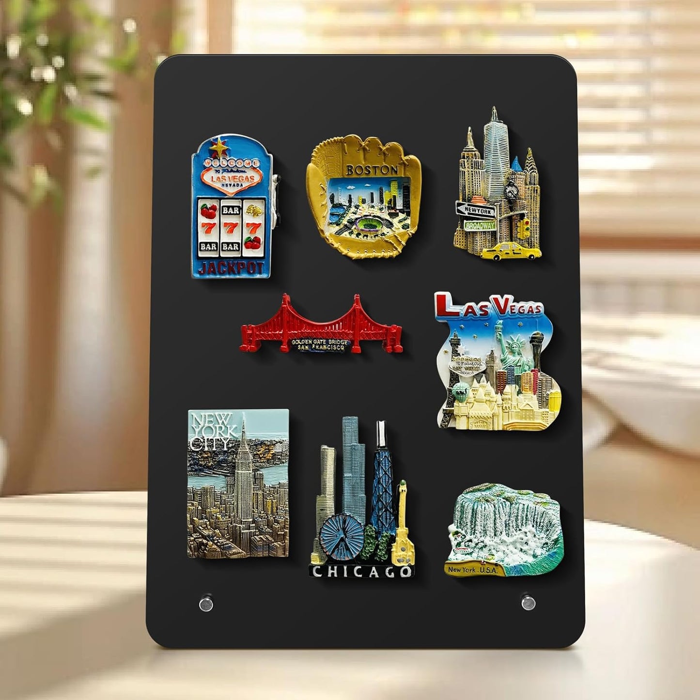 Magnetic Metal Display Bulletin Board - 2 Pack 11x8Inch Magnet Display Stand with 6 Magnets for Displaying Memos Messages Photos in Home School Kitchen Office （ Black Vertical）