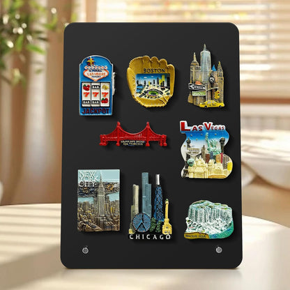 Magnetic Metal Display Bulletin Board - 2 Pack 11x8Inch Magnet Display Stand with 6 Magnets for Displaying Memos Messages Photos in Home School Kitchen Office （ Black Vertical）
