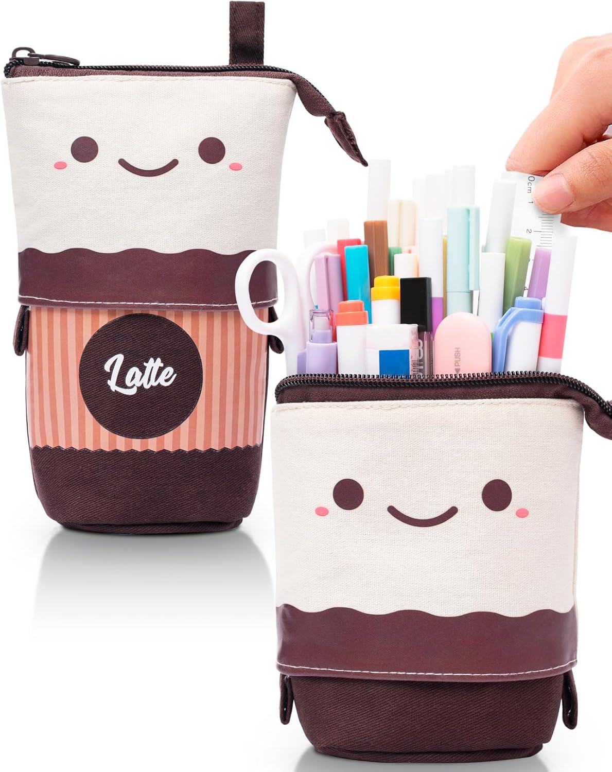 Sooez Standing Pencil Case, Cute Stand up Pencil Pouch, Telescopic Pen Pouch, Portable Pencil Holder, Kawaii Stand up Pencil Case, Spacious Pencil Pouch Bag for School Office Supplies, Black