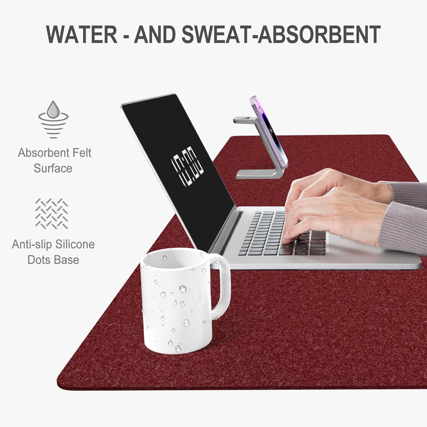 Auhoahsil Felt Desk Mat, Minimalist Large Mouse Pad XXL 35.5 x 15.7 in, Desk Matt for Desktop, Keyboard, Laptop, Computer, Office, Work from Home, Gaming, White