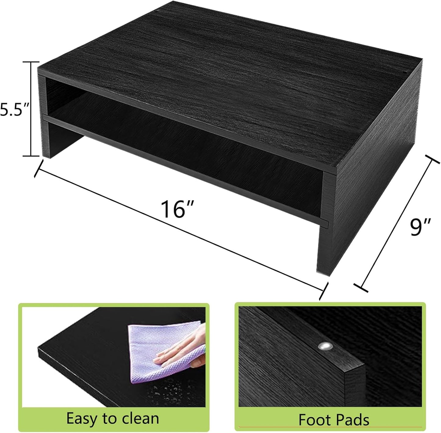 Simple Trending Wood Monitor Stand Riser with Drawer and Pen Holder, Desk Organizer for Home Office, Black