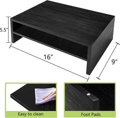 Simple Trending Wood Monitor Stand Riser with Drawer and Pen Holder, Desk Organizer for Home Office, Black