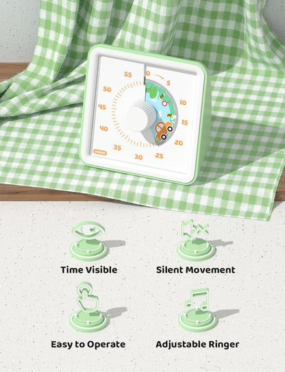 LIORQUE 60 Minute Visual Timer for Kids, Visual Countdown Timer for Classroom Office Kitchen with 'Space Ship' Pattern Design, Pomodoro Timer with Silent Operation (Batteries Included)