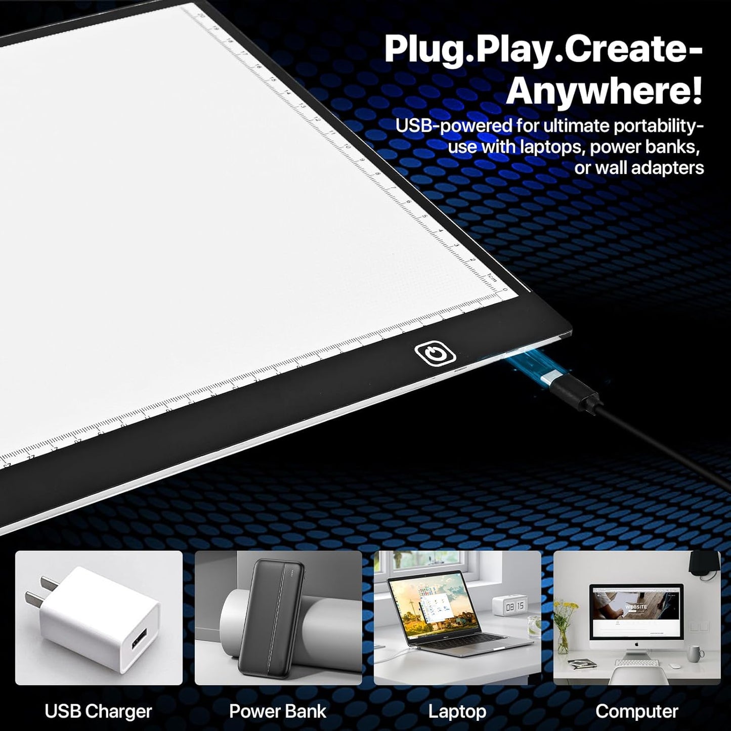 Knoeii A4 LED Light Box for Tracing and Drawing - Ultra Thin Adjustable Light Pad/Board/Table with 10 Sheets Tracing Paper, USB Powered, Small Copy Board Tracer for Artists, Kids Crafting, Sketching.