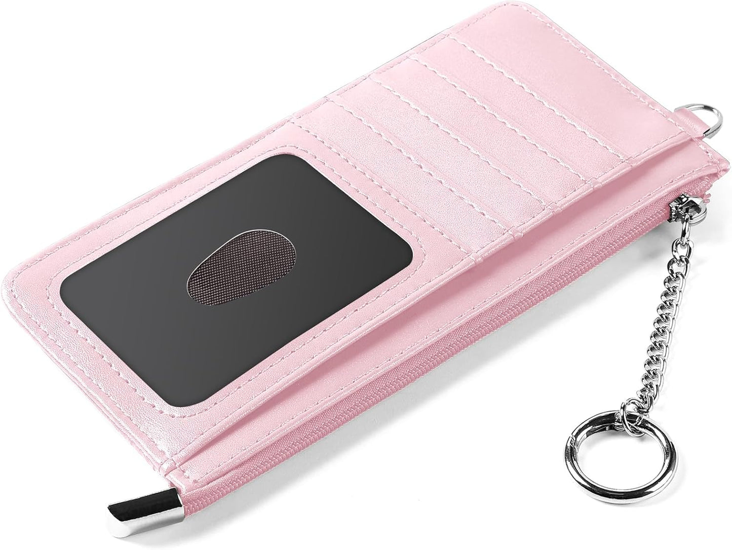 RFID Blocking Slim Credit Card Holder Wallet with Zipper Money Pocket & Keychain, Slim Airtag Wallet for Men Women