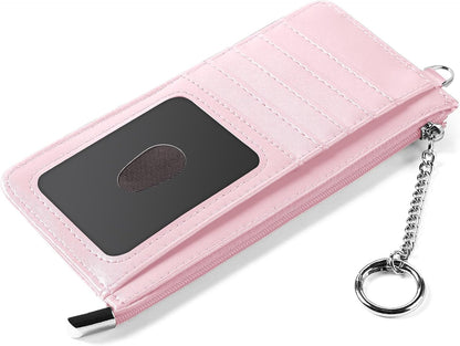 RFID Blocking Slim Credit Card Holder Wallet with Zipper Money Pocket & Keychain, Slim Airtag Wallet for Men Women