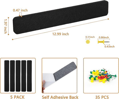 Felt Pin Board Bar Strips Bulletin Board for Bedrooms Offices Home Wall Decoration, Notice Board Self Adhesive Cork Board with 35 Push Pins for Paste Notes, Photos, Schedules