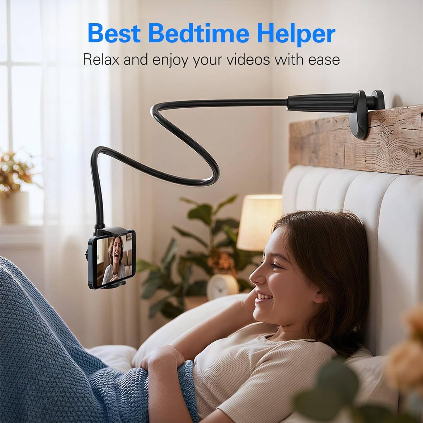 MAGIPEA Gooseneck Phone Holder for Bed, Flexible Overhead Cell Phone Mount for Desk, Hands-Free Viewing Clamp Stand Compatible with iPhone 17 16 15 Pro Max and 3.5-7" Devices