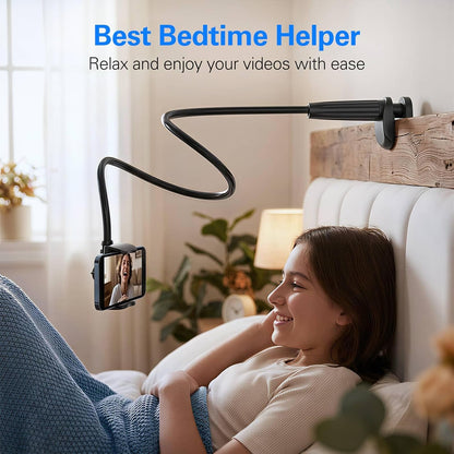 MAGIPEA Gooseneck Phone Holder for Bed, Flexible Overhead Cell Phone Mount for Desk, Hands-Free Viewing Clamp Stand Compatible with iPhone 17 16 15 Pro Max and 3.5-7" Devices