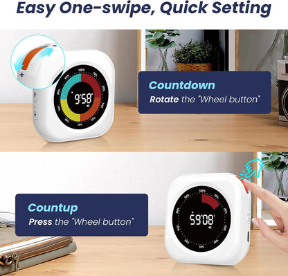 PERSUPER Visual Timer for Kids, 10 Hours Countdown/Up, with Rechargeable, 3 Volume Levels, 3 Brightness Display, and Magnetic, Homeschool Study Tool, Large Digital Timers for Classroom, Kitchen
