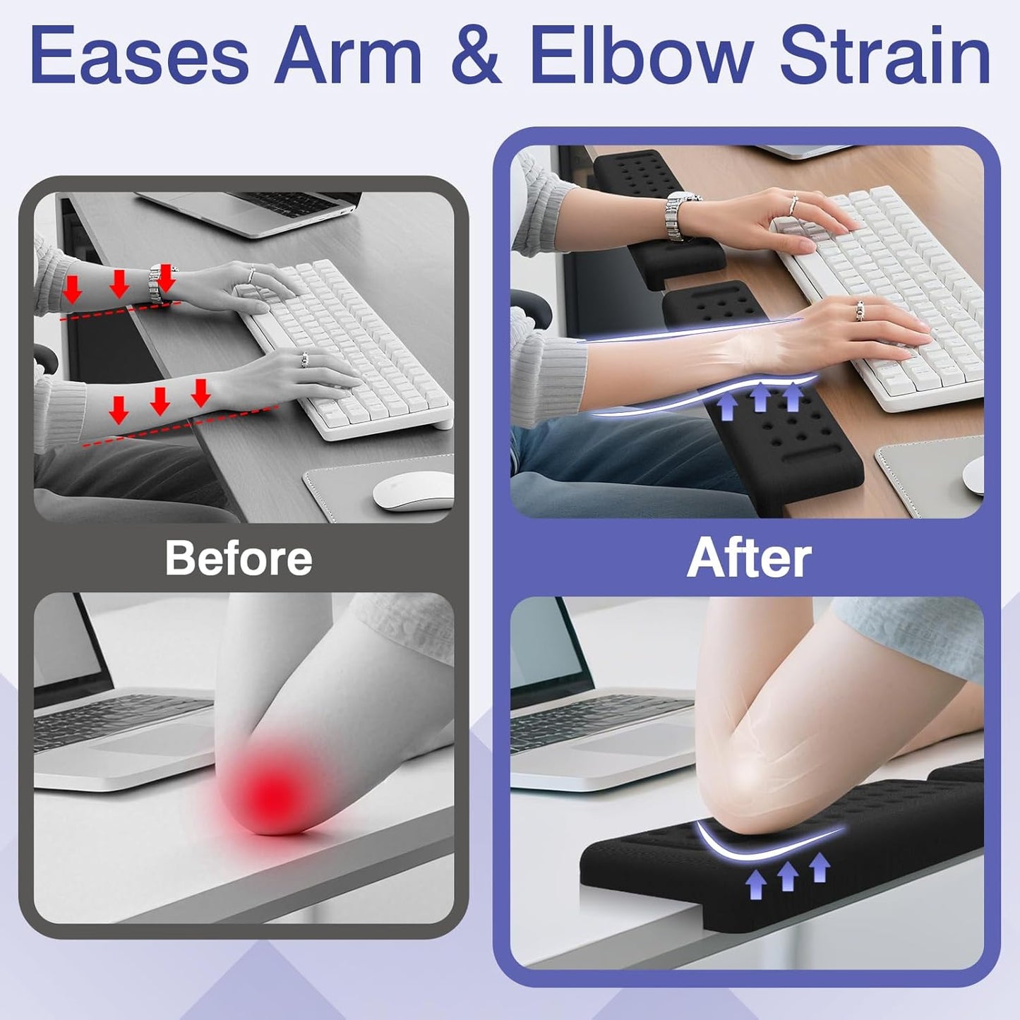 L-Shaped Desk Edge Cushion, 2 PCS Elbow Rest for Desk with Ergonomic Support, Memory Foam Elbow Pad & Arm Rest for Palm, Wrist & Forearm, Non-Slip & Separate Design, Office & Home, Black