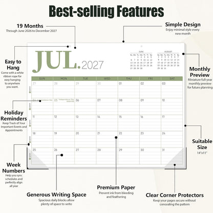 Guasslee Desk Calendar 2026-2027(Jun. 2026 - Dec. 2027), 19-Month School Year Compact Desktop & Wall Calendar, 14" x 11" Thick Paper Monthly Planner for Small Space, Home Office, Dorm & School