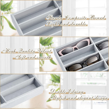 Amylove 2 Pcs Sunglass Organizer Trays Glasses Stackable Jewelry Trays Sunglass Organizer Display Box(8 Grids,Beige)