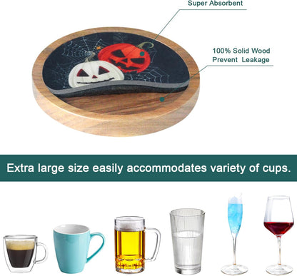 Wood Coasters for Drinks, Minacun Absorbent Coaster Sets of 5, Drinks Coasters for Coffee Tabletop Protection, Non-Slip, Non-Stick, Suitable for Kinds of Cups Wooden Table Drink, 4.3 Inches Black