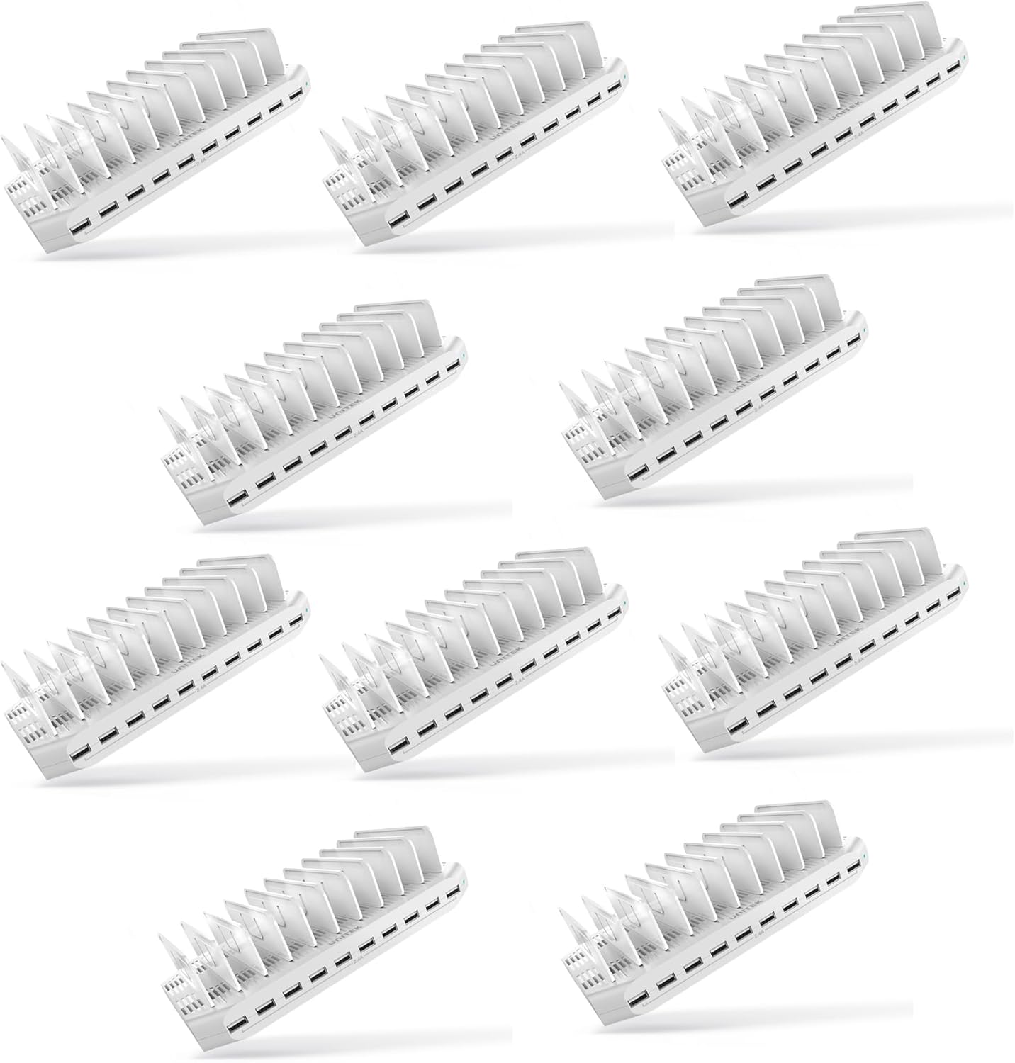 Unitek Multi Charging Station, 10-Port USB Charger for Multiple Device with SmartIC Tech and Adjustable Dividers, Organizer Stand Compatible with iPad, Tablet, Kindle, iPhone