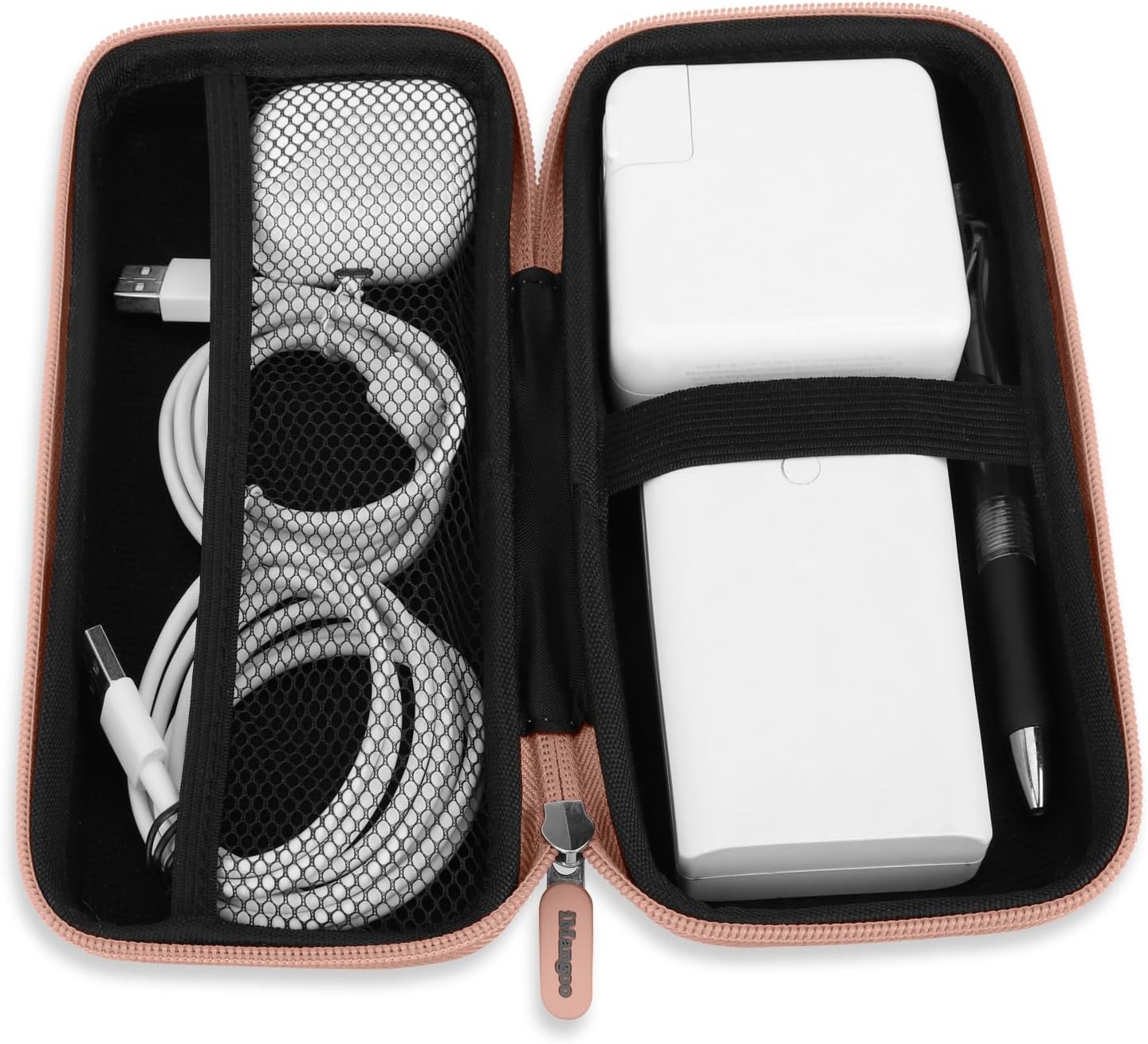 iMangoo Travel Essential Electronics Organizer Pouch Charger Case, Shockproof Dual Zipper Power Bank Cables Tech Accessories Purse, Men & Women Travel Must Have Storage Bag, 6.5x3.2x1 inch Rose Gold