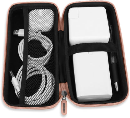 iMangoo Travel Essential Electronics Organizer Pouch Charger Case, Shockproof Dual Zipper Power Bank Cables Tech Accessories Purse, Men & Women Travel Must Have Storage Bag, 6.5x3.2x1 inch Rose Gold