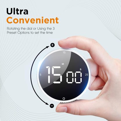 Upgrade Digital Kitchen Timer - Magnetic Countdown Countup Visual Pomodoro Timer with Large LED Display, 3-Preset Times (5, 15, 25), 3 Volume Levels, Ideal for Cooking, Baking and Fitness (1, Tarnish)
