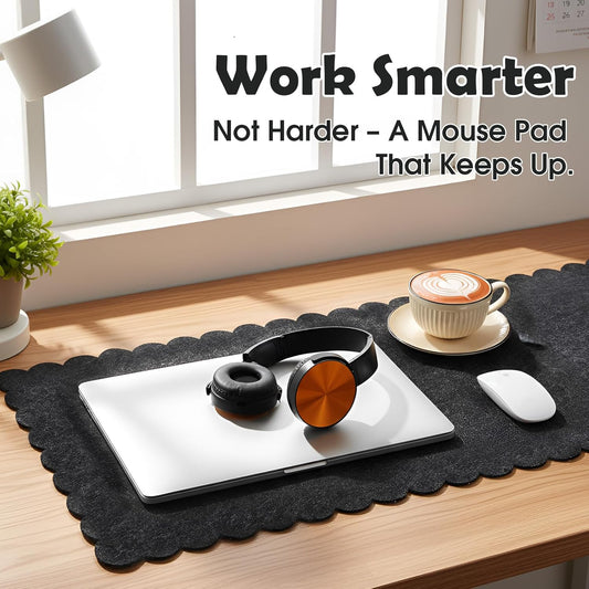 Copkim 35 x 16.5 Inch Felt Desk Mat with Scalloped Edges, Large Felt Mouse Pad Non Slip Scalloped Computer Laptop Desktop Pad for Keyboard and Mouse Home Office(Gray)