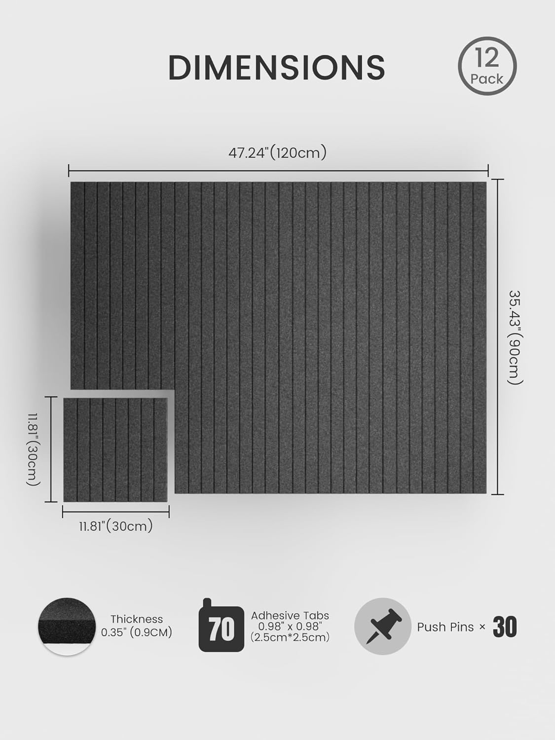Bumusty Large Cork Board Alternative-48 x 36" Felt Bulletin Board Tiles, with 30 Pushpins, 70 Adhesive Tabs, Fine-Stripe 12-Pack, Cork Boards for Office Push Pin Board Felt Board-Oatmeal