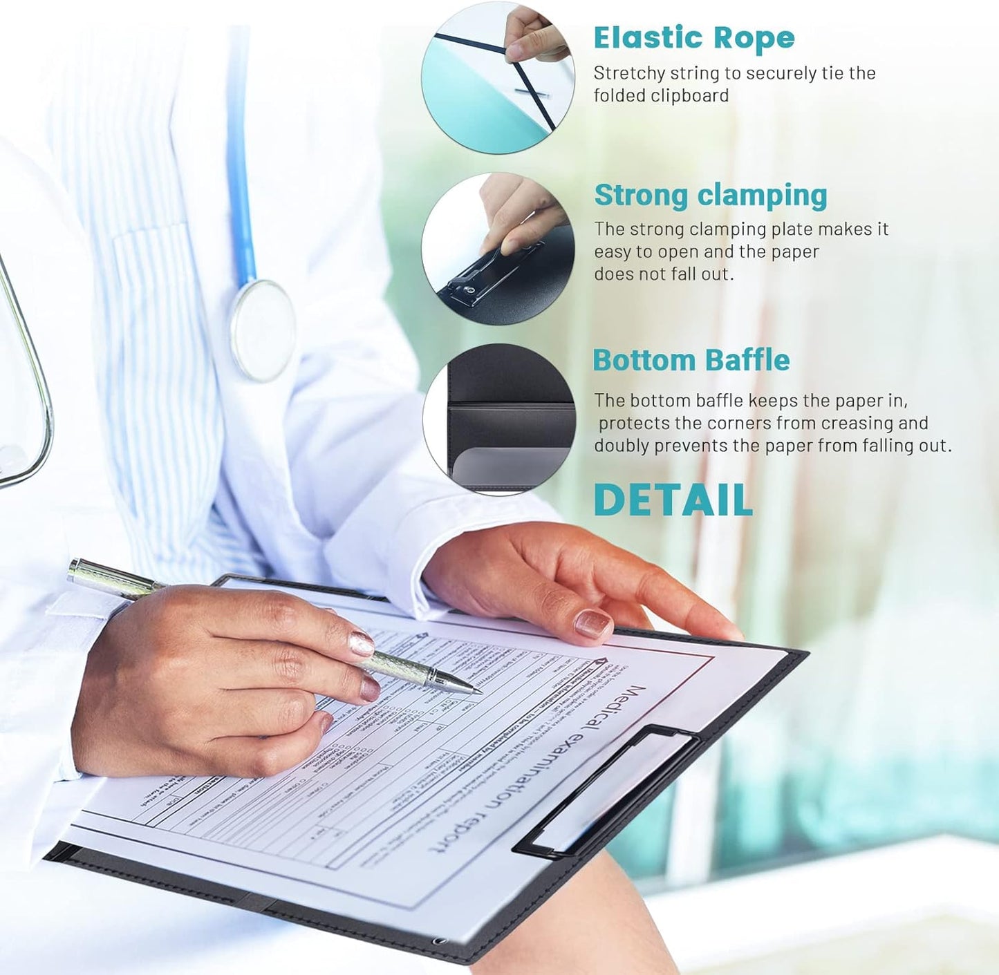 Portable Foldable Nursing Clipboard, Folding Metal Clipboard Pocket Size, Whitecoat Clipboard Nurse Edition Trifold, Occupational Therapy Clipboard for Doctors（Pink）