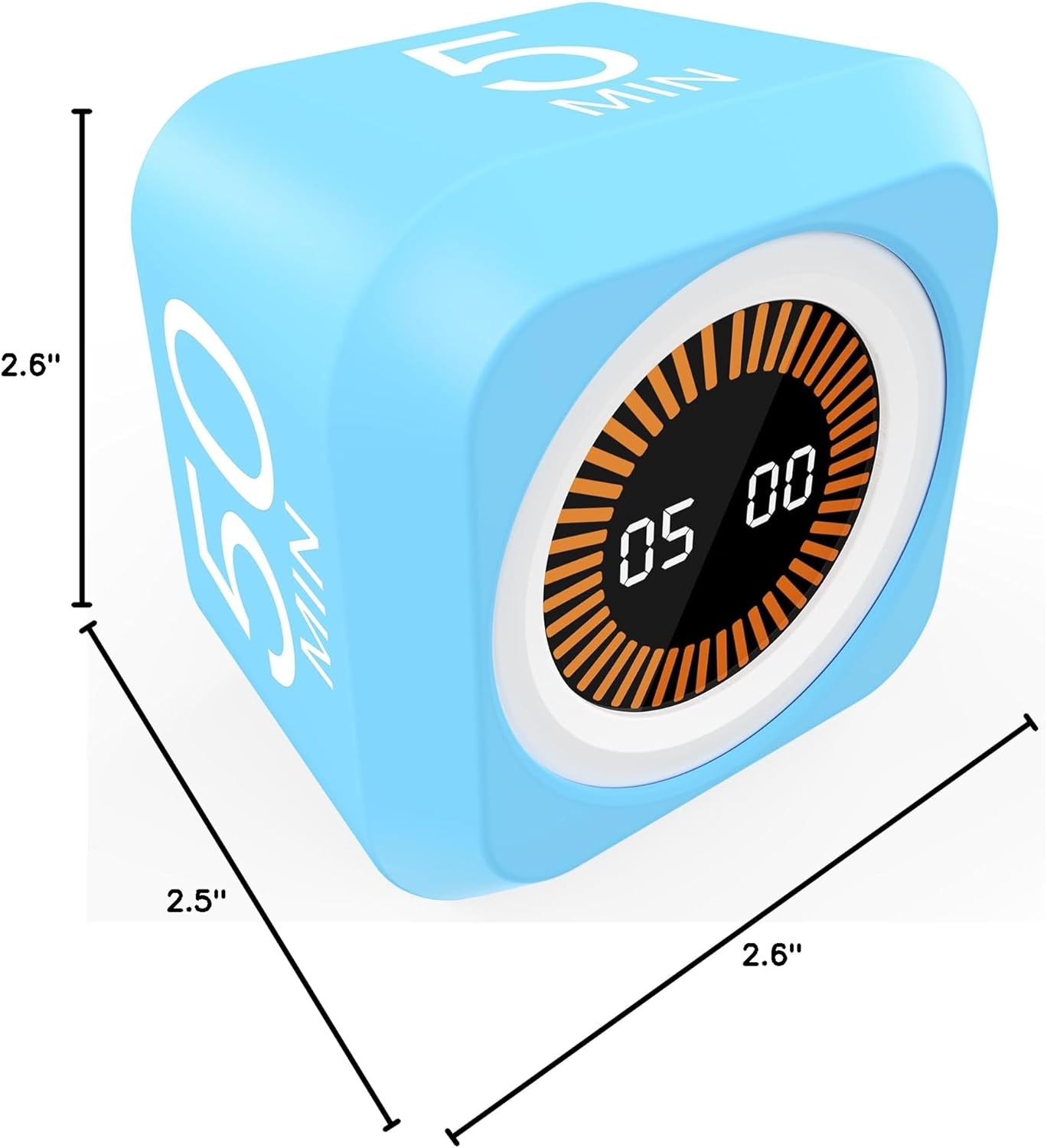 Rotating Cube Visual Pomodoro Timer 5, 25, 10 50 Minutes Preset + Custom Countdown, Rechargeable Desk Productivity Flip Timer with Detachable Silicone Cover for ADHD Study Work Kitchen School (White)