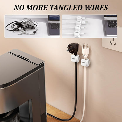 8 Pack Spring Cord Holder Clips [360° Rotatable, 1-Hand Use] — Adhesive Cable Clips for Nightstand, Desk, Wall & Kitchen | Phone Charger Cord Holder | No-Residue | Fits 2.5–8mm Cables
